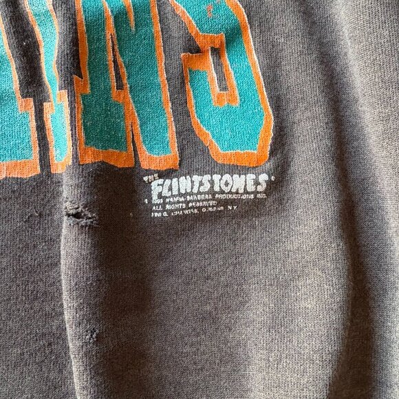 Tultex XL Dolphins Flinstones Sweatshirt Grunge Faded Football Black Vintage - Picture 8 of 13